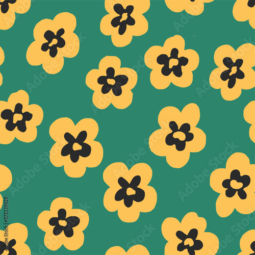 Trendy floral seamless pattern collection. Set of vintage 70s style flower background illustration. Colorful pastel color groovy artwork bundle, y2k nature backgrounds with spring plants