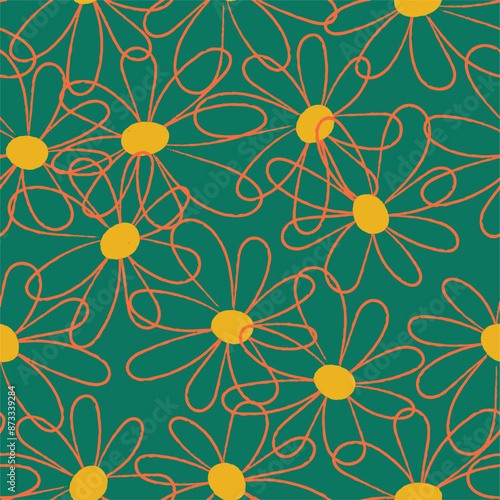 Trendy floral seamless pattern collection. Set of vintage 70s style flower background illustration. Colorful pastel color groovy artwork bundle, y2k nature backgrounds with spring plants