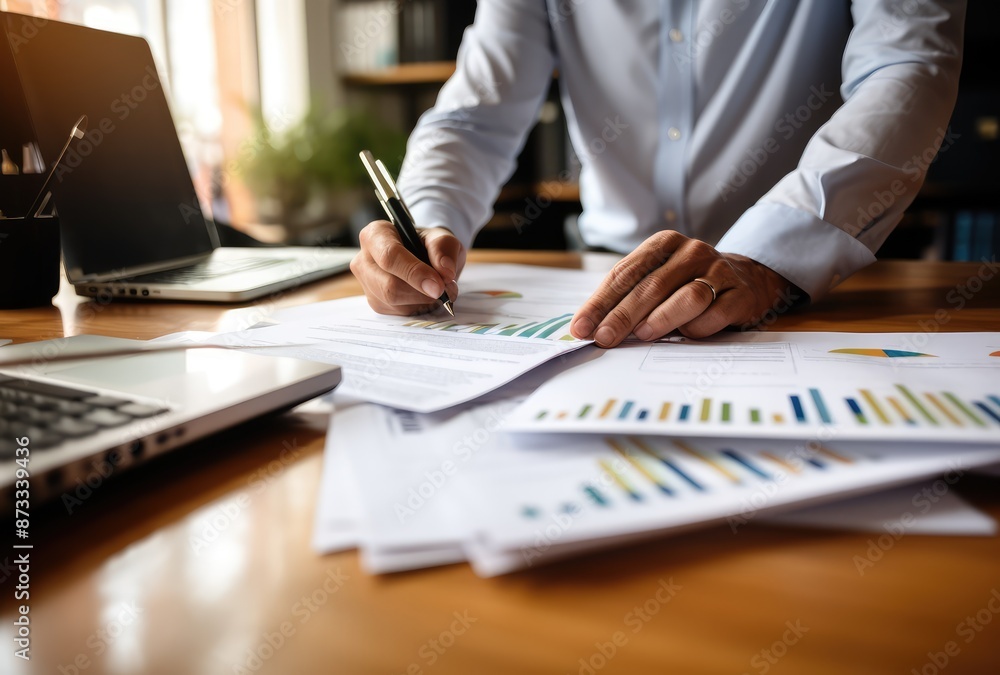 Businessman analyzing investment charts with laptop computer. Accounting, budget planning and business analysis concept. Businessman analyzing investment charts with laptop computer. Accounting, budget planning and business analysis concept.