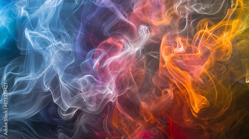 Artistic Abstract Image of Colorful Smoke Trails Against a Black Background