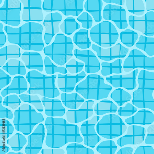 Swimming pool surface background with clear water and pool tiles in blue color