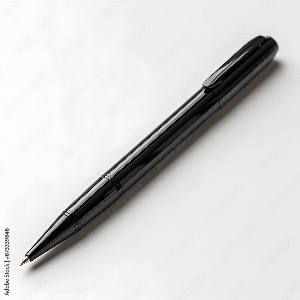 Minimalist Black Pen Closeup on White Background in Bright Studio Light Minimalist Black Pen Closeup on White Background in Bright Studio Light