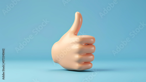 3D  hand show thumb up sign isolated on blue background photo