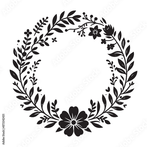 Circle floral frame silhouette isolated on a white background © Md Hasan