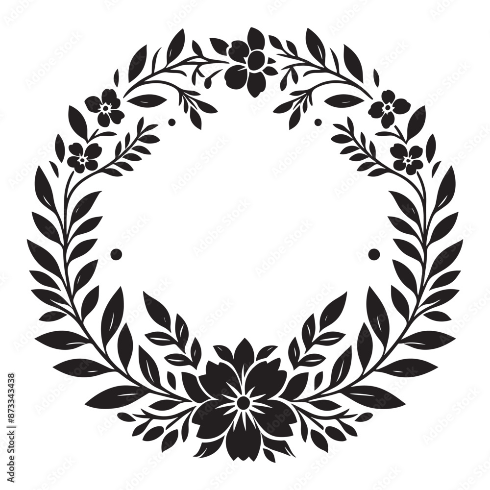 Circle floral frame silhouette isolated on a white background Circle floral frame silhouette isolated on a white background