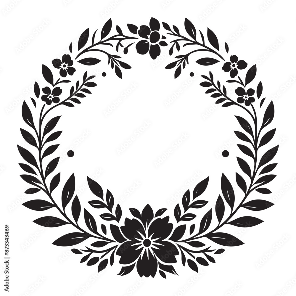 Circle floral frame silhouette isolated on a white background Circle floral frame silhouette isolated on a white background