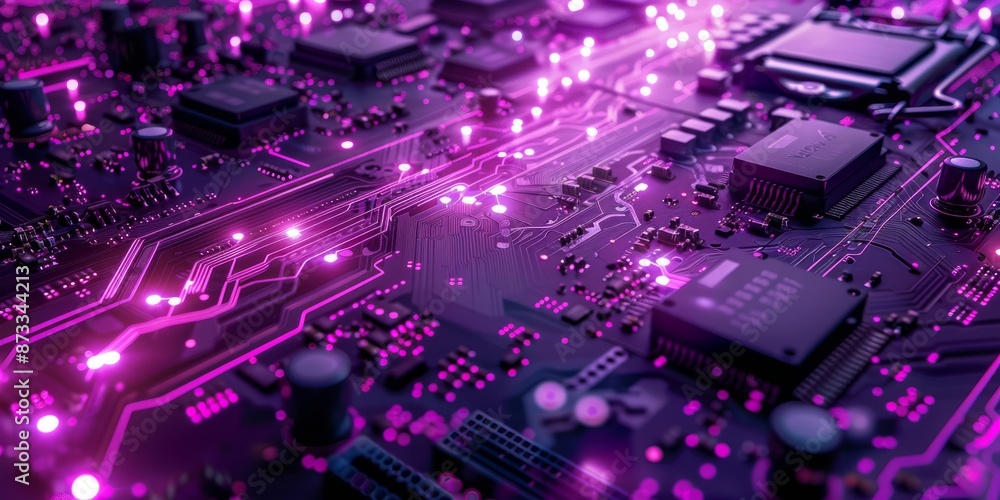 Close-Up of Modern Electronics with Vibrant Pink Glows Close-Up of Modern Electronics with Vibrant Pink Glows