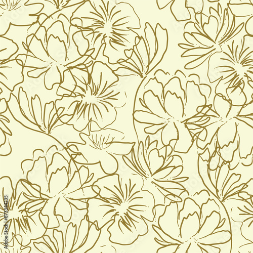 Trendy floral seamless pattern collection. Set of vintage 70s style flower background illustration. Colorful pastel color groovy artwork bundle, y2k nature backgrounds with spring plants