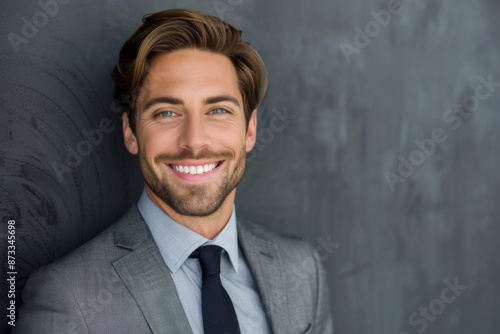 Caucasian handsome man smiling, executive isolated on a black background