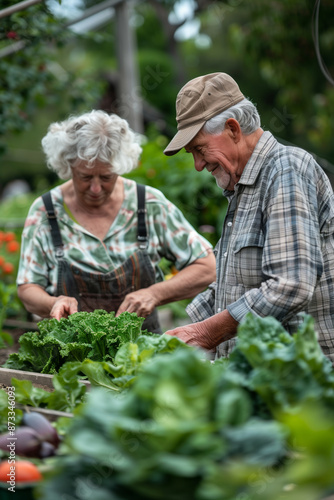 Wallpaper Mural Elderly Couple Harvesting Green Vegetables in a Garden Torontodigital.ca