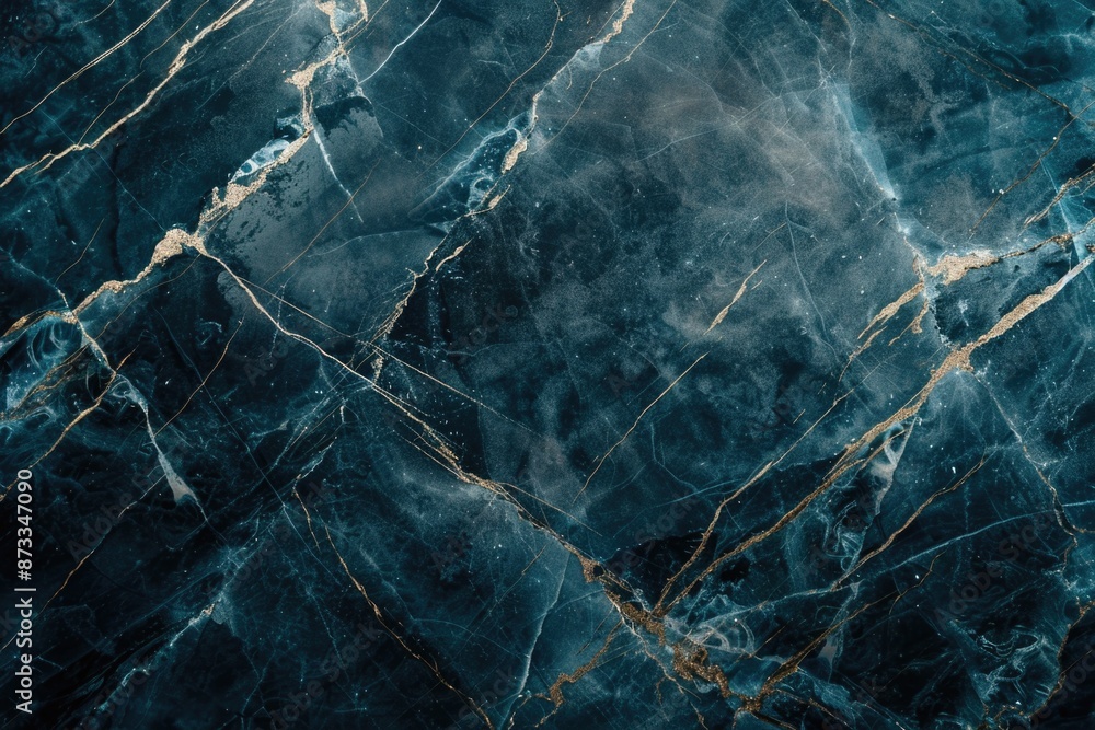 A blue and gold marble wall with a pattern of cracks A blue and gold marble wall with a pattern of cracks