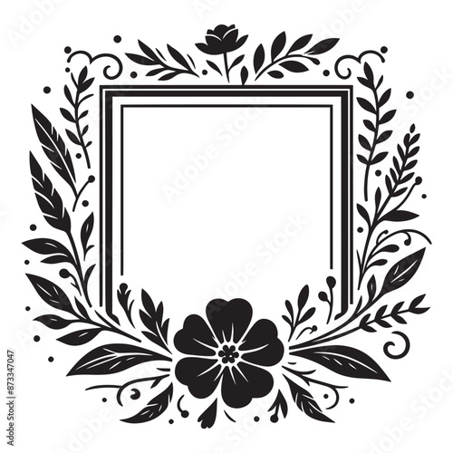 Rectangle floral frame silhouette isolated on a white background