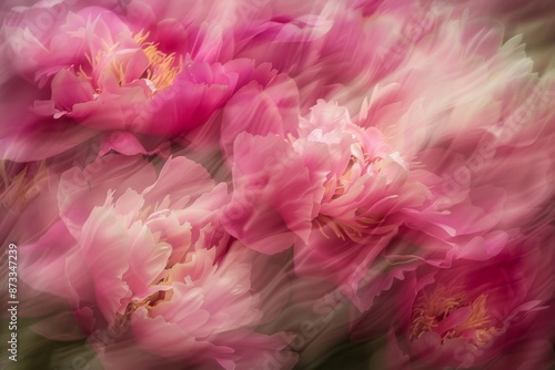Fototapeta Naklejka Na Ścianę i Meble -  dreamy pink peonies flowers motion blur abstract floral background