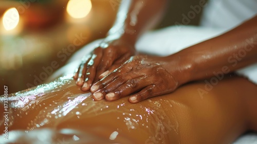Wallpaper Mural A close-up of a massage therapist's hands applying gentle pressure to a client's back, showcasing the sensitive touch and skill involved in massage therapy. Torontodigital.ca