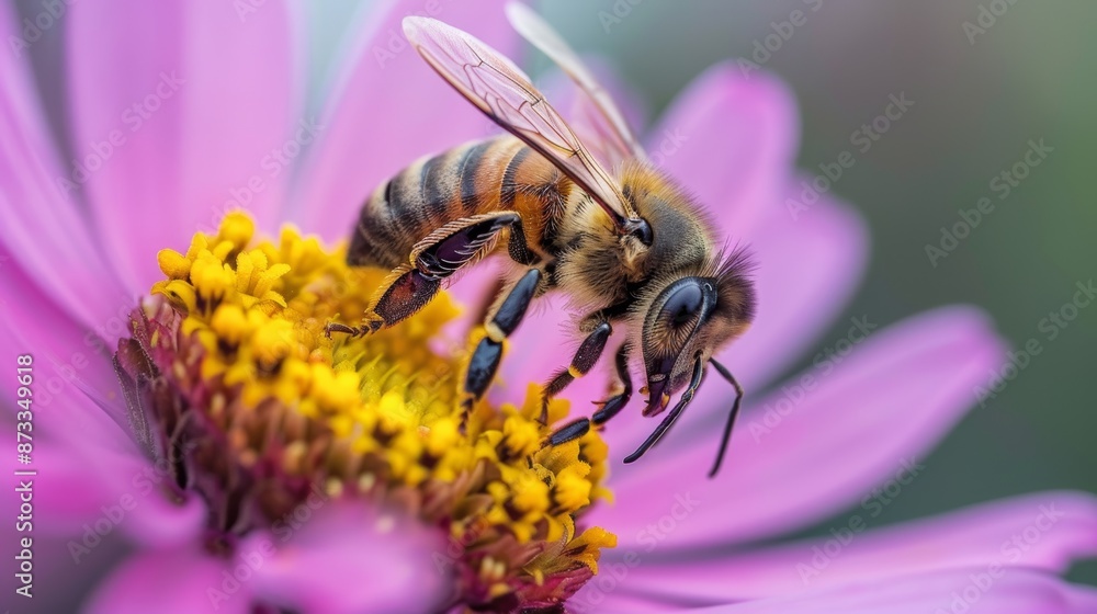 A macro shot of a bee pollinating a flower, illustrating the intricate balance of nature in sustaining fragile ecosystems. A macro shot of a bee pollinating a flower, illustrating the intricate balance of nature in sustaining fragile ecosystems.