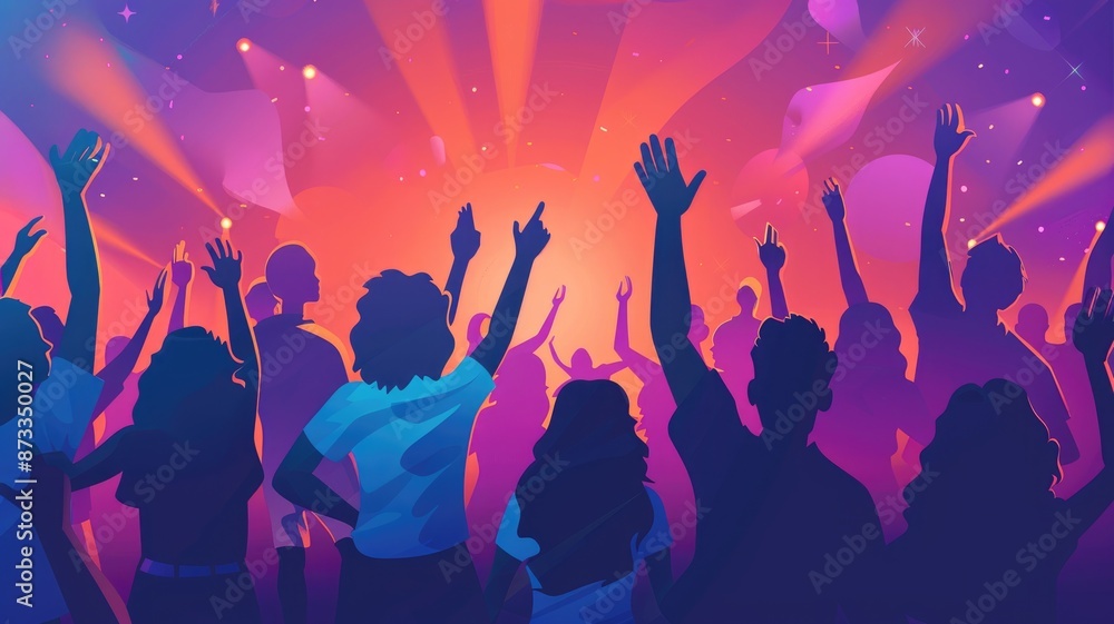 Abstract illustration of people raising their hands and enjoying a concert. Abstract illustration of people raising their hands and enjoying a concert.