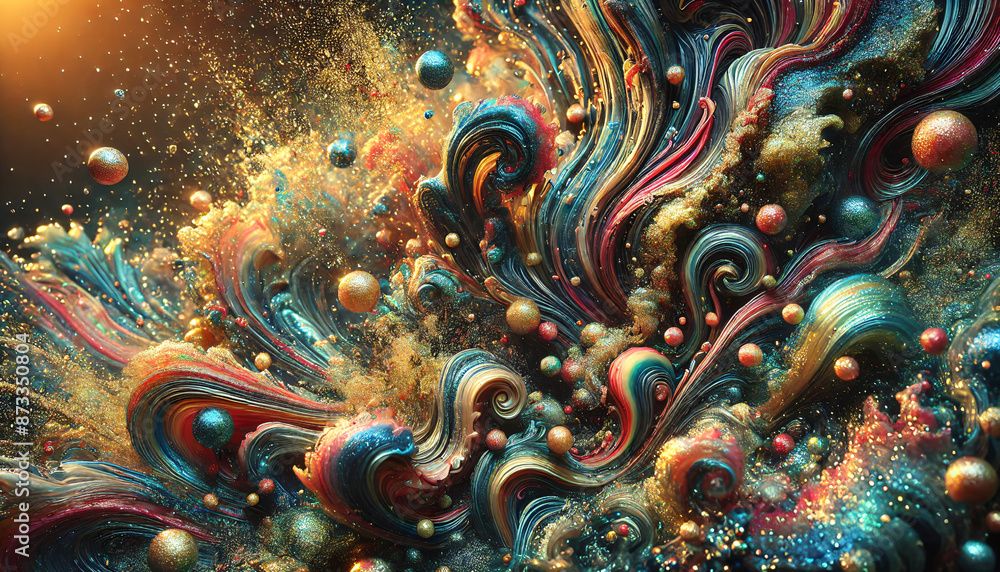 Abstract Explosive Burst of Colorful Swirls and Spheres Abstract Explosive Burst of Colorful Swirls and Spheres