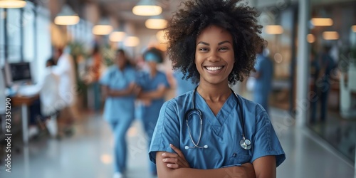 Smiling Female Nurse in Hospital Setting During Daytime