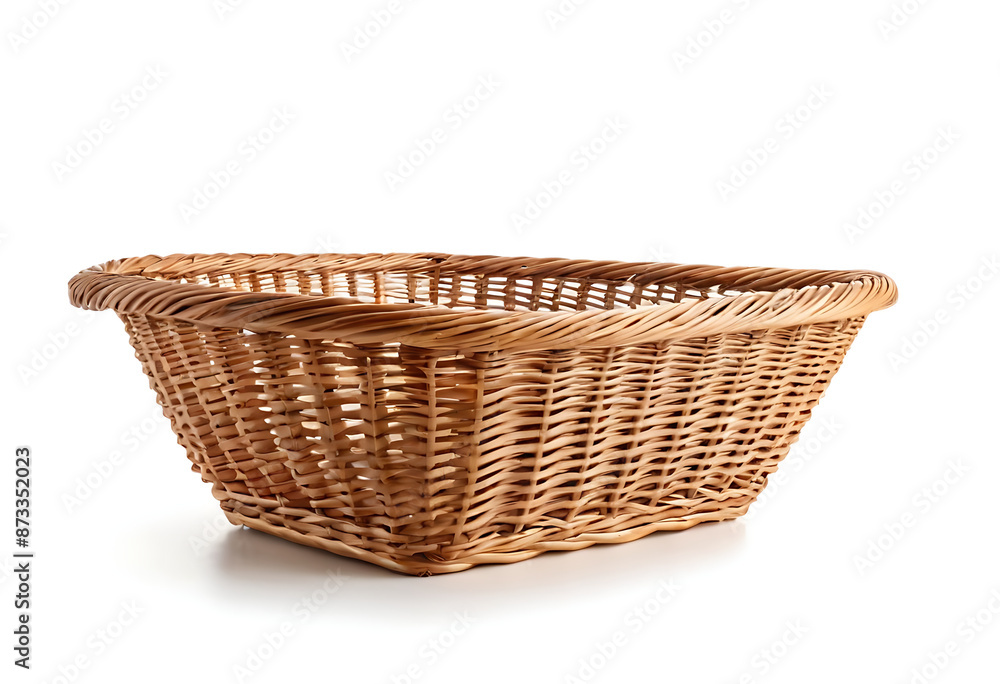 Empty wicker basket with a sturdy handle, perfect for product displays, gift arrangements, or showcasing fresh produce. Empty wicker basket with a sturdy handle, perfect for product displays, gift arrangements, or showcasing fresh produce.