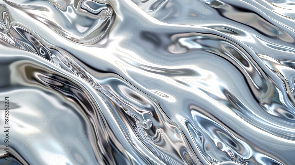 An artistic representation of technology waves using silver and metallic textures that mimic a liquid metal, flowing and merging on a monochromatic scale. An artistic representation of technology waves using silver and metallic textures that mimic a liquid metal, flowing and merging on a monochromatic scale.