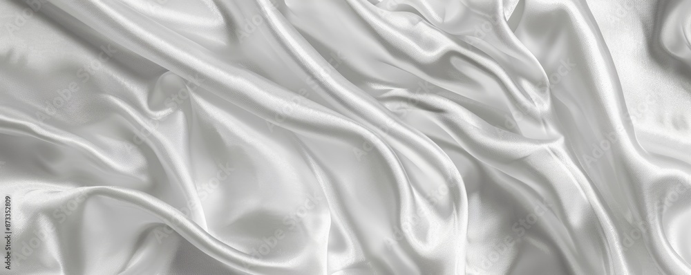 Close-up of smooth, flowing white satin fabric creating elegant folds and luxurious texture, perfect for backgrounds or textile Close-up of smooth, flowing white satin fabric creating elegant folds and luxurious texture, perfect for backgrounds or textile