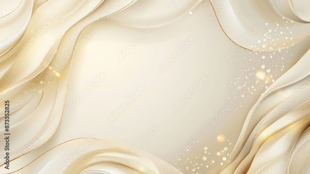 Elegant abstract background with ivory silky waves and golden sparkles, for invitations, festive banners or luxury designs. Elegant abstract background with ivory silky waves and golden sparkles, for invitations, festive banners or luxury designs.