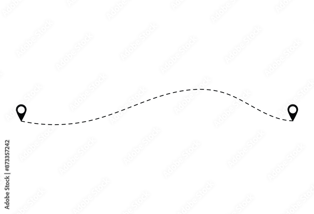 Route icon - two points with dotted path and location pin. Travel from start point and dotted line. path route travel banner illustration with location map pin icon for destination. EPS file 20. Route icon - two points with dotted path and location pin. Travel from start point and dotted line. path route travel banner illustration with location map pin icon for destination. EPS file 20.