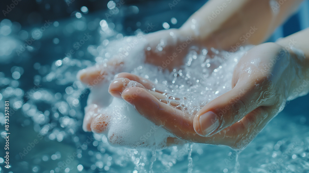 Fototapeta premium Photo close up on hygienic hand washing photo close up on hygienic hand washing