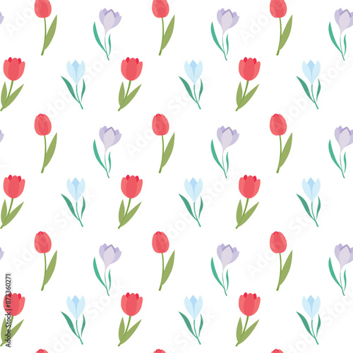 Wallpaper Mural seamless pattern with tulips and snowdrops Torontodigital.ca