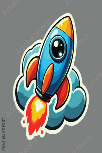 A rocket flying sticker