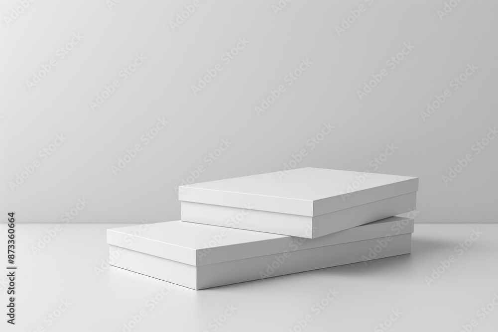 White boxes with lids placed against a white wall create an elegant backdrop for product displays or special occasions. White boxes with lids placed against a white wall create an elegant backdrop for product displays or special occasions.