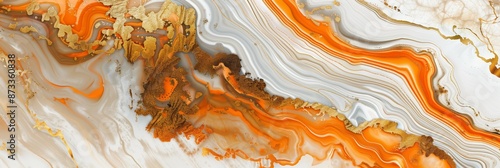 Vibrant orange and white marble texture with fluid art patterns, perfect for modern designs and artistic backgrounds.
