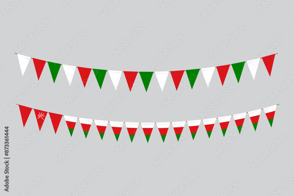 Obraz premium Flags isolated. Oman paper bunting. flags birthday, anniversary, celebrate event.