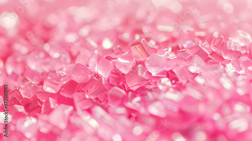 Plastik Granulat in Rosa, Ein Haufen mit Kunststoffgranulat, PA6, ASA, PP, Glasfaser, Rosa Kunststoffgranulat zur Produktvorstellung, Kunststofftechnik, Spritzgusstechnik, Pinker Kunstkopf