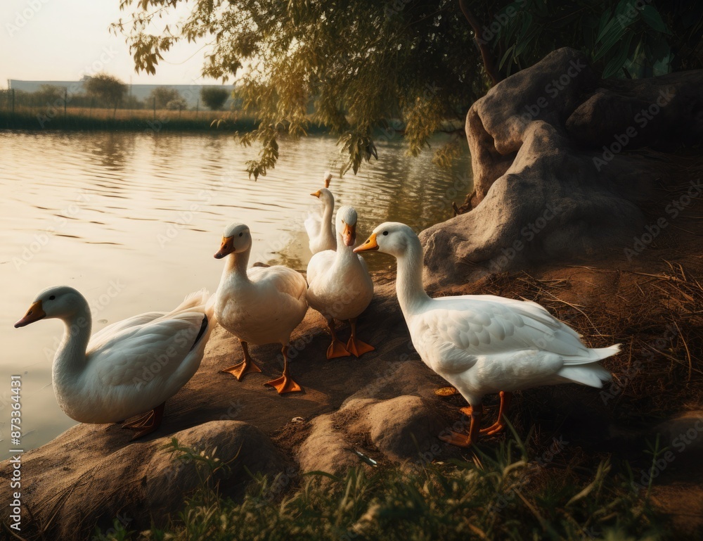 Obraz premium White Swans on the lake,AI generated