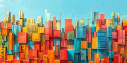 Wallpaper Mural Vibrant Geometric Cityscape in Bold Colors Against Blue Sky Torontodigital.ca