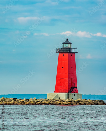 Red Lighthouse on Lake Michigan Manistique photo