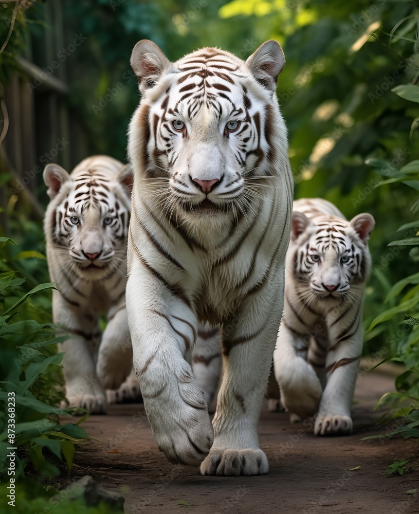 Obraz premium Majestic White Tigers in Natural Habitat