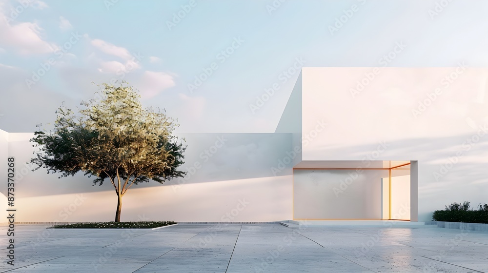 Minimalist exterior design with clean lines and geometric shapes in 3D rendering Minimalist exterior design with clean lines and geometric shapes in 3D rendering
