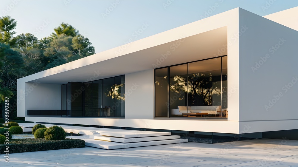 Minimalist Exterior with Geometric Shapes and Clean Lines,Modern Home Mockup 3D Render
