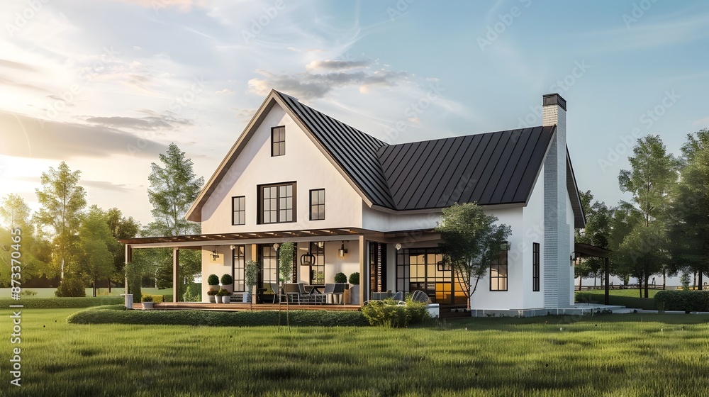 Obraz premium Minimalist Farmhouse with Rustic Touches,Clean Lines,and 3D Render Mockup