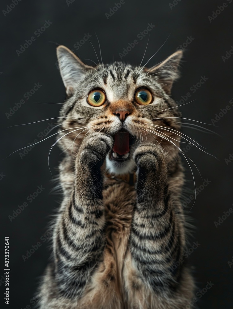 A very surprised and shocked caT with its mouth open and paws touching its head. Funny inspired animal A very surprised and shocked caT with its mouth open and paws touching its head. Funny inspired animal