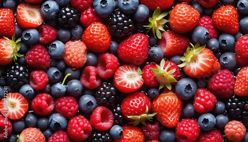 A Vibrant and Fresh Assortment of Juicy Mixed Berries Background © Tiaranso
