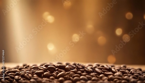 Close-Up of Roasted Coffee Beans with Warm Golden Bokeh Background