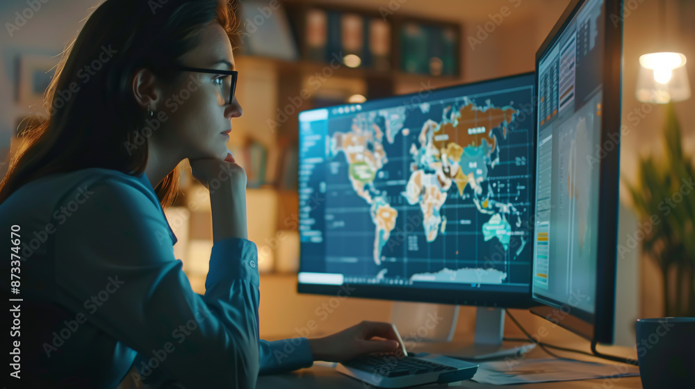 Close-up of a human resources manager analyzing global labor market trends on a computer. Close-up of a human resources manager analyzing global labor market trends on a computer.