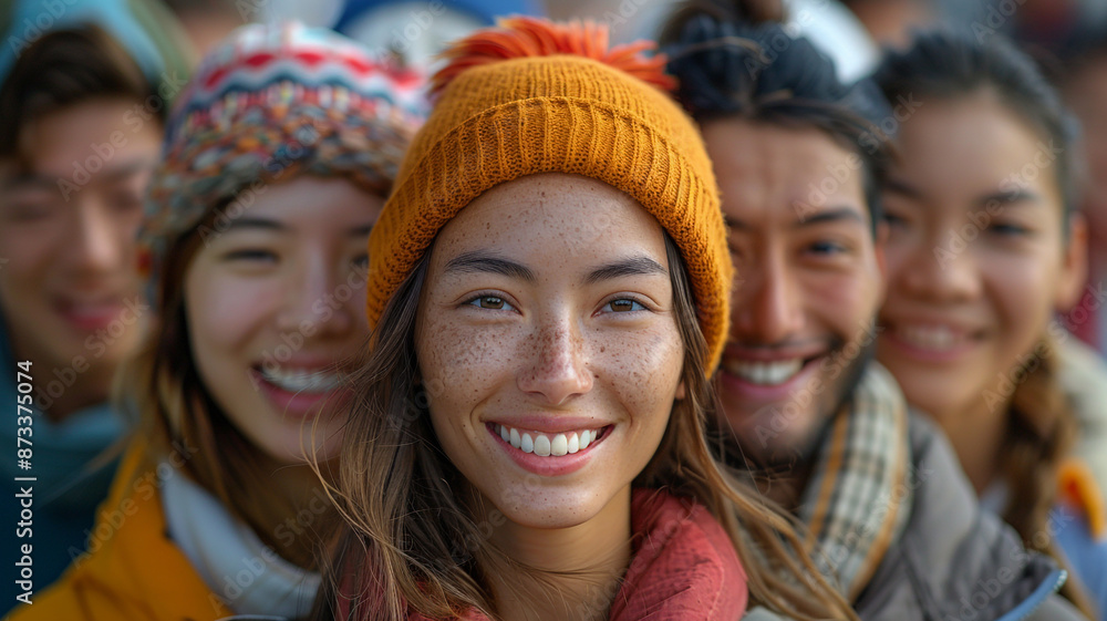 A group of individuals grinning together in a park, despite coming from different backgrounds, ages, genders, and skill levels A group of individuals grinning together in a park, despite coming from different backgrounds, ages, genders, and skill levels