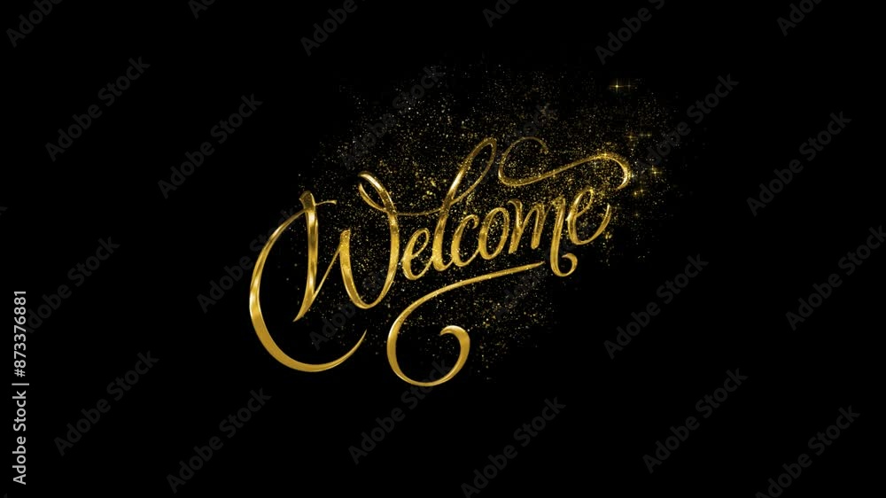 Golden inscription Welcome with golden particles and alpha channel Golden inscription Welcome with golden particles and alpha channel