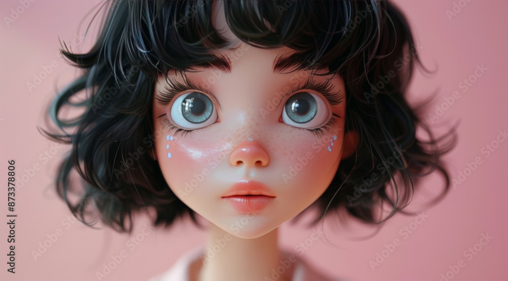 Close Up Portrait of a Young Girl With Large Eyes and Braided Hair Against a Pink Background Close Up Portrait of a Young Girl With Large Eyes and Braided Hair Against a Pink Background