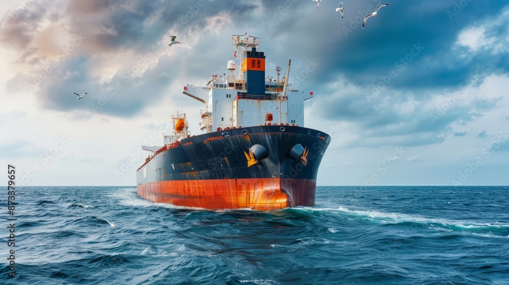 Crude oil tanker navigating through choppy waters Crude oil tanker navigating through choppy waters