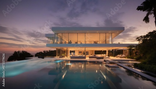 Modern Luxury Beachfront Villa at Sunset with Infinity Pool and Scenic Views © Tiaranso